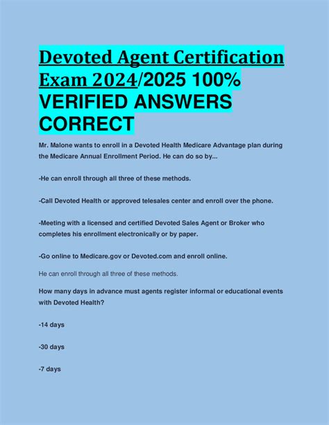 Devoted Agent Certification Exam 2024/2025 100% VERIFIED ANSWERS ...
