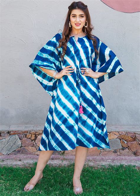 Get Shibori Block Print Kaftan Dress - Blue at ₹ 1676 | LBB Shop