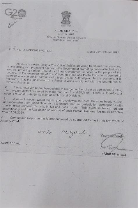 One Postal Division per revenue district - DG Postal Service letter ...