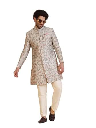 Buy KISAH Men's Indo-Western Sherwani Trouser Set, Multi Silk Blend ...