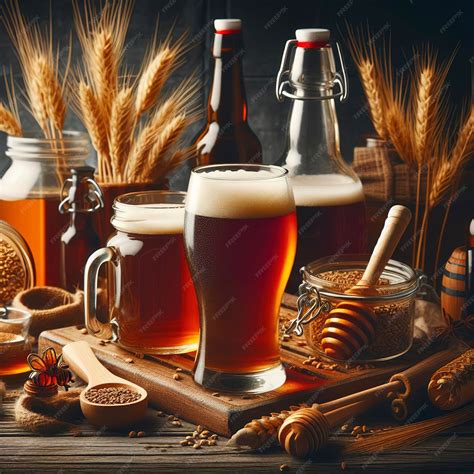 Premium Photo | Homebrew Honey Brown Beer Different Barley and Brewing ...