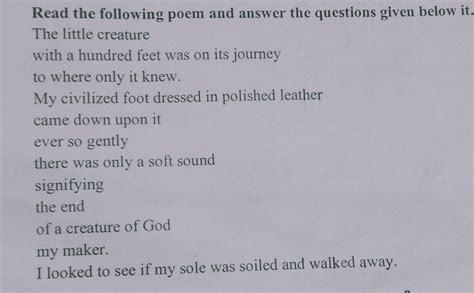 Read the following poem and answer the questions given below it1. Which ...