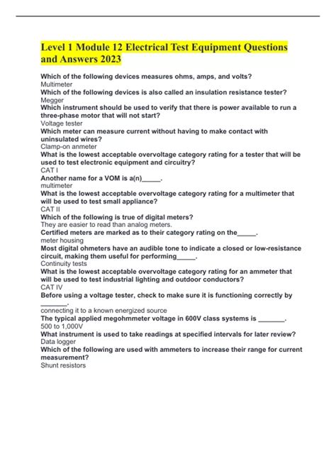 Image result for Electrical Test Questions