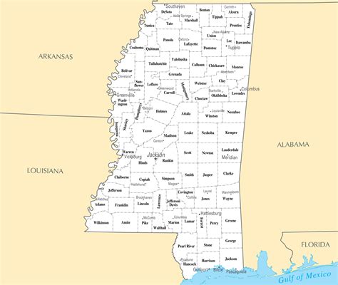 Large administrative map of Mississippi state | Mississippi state | USA ...