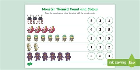 Monster Themed Count and Colour Activity Sheets - - Twinkl