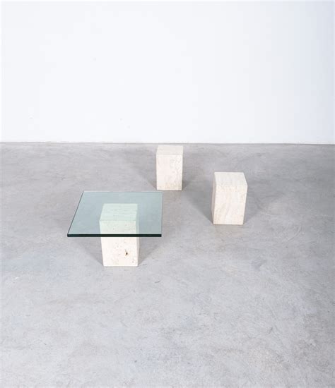 Travertine Tables from Three Blocks with Glass Tops, Italy, circa 1970 ...