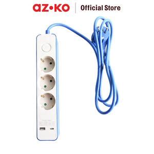 Promo AZKO Krisbow Stop Kontak 3 Socket Dengan Port Usb & Type C - Biru ...