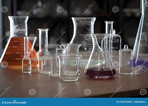 Close-up of Beakers and Flasks on a Science Lab Table Stock Image ...