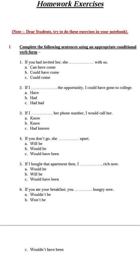 Complete the following sentences using an appropriate conditional verb ...