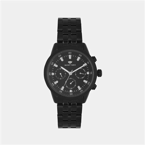 Mont Neo Men's Chronograph Round Dial Quartz Black Stainless Steel ...