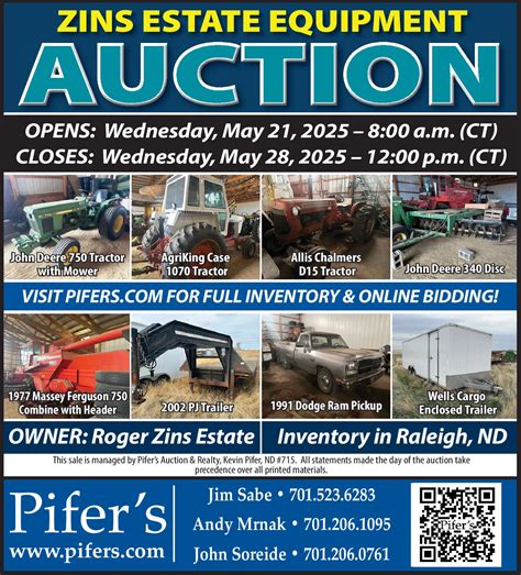 SUNDAY, MAY 4, 2025 Ad - Pifer's Auction & Realty - Bowman - Agweek