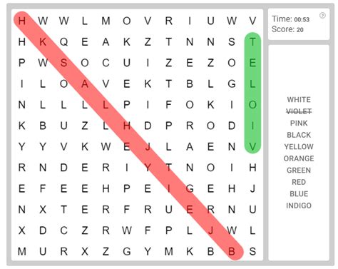 Word search puzzle - 10 Colors – Olympiad tester