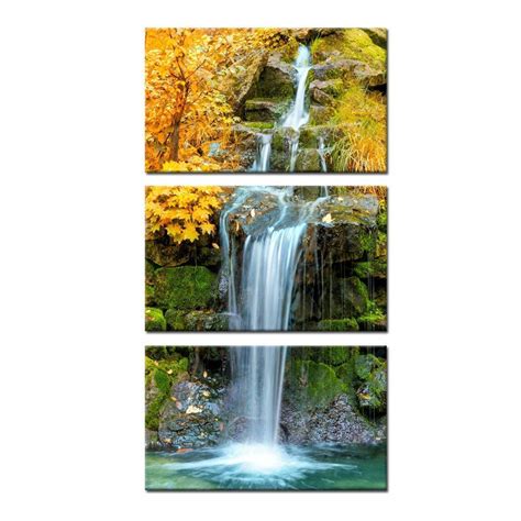 KREATIVE ARTS 3 Pieces Canvas Wall Art Waterfall in Yellow Autumn ...