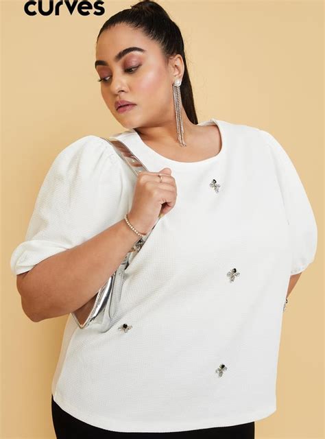 Buy Women Embellished Puffed Sleeve Top Online at just Rs. 1199.0 ...