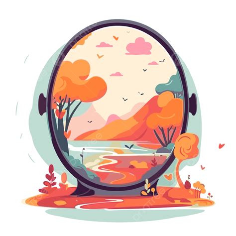 Mirror Reflection, Sticker Clipart Autumn Vector Illustration With Reflection On The Reflection ...