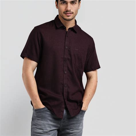 Shop Wine Variegated Textured Chisel Shape Pocket Comfort Fit Shirts ...