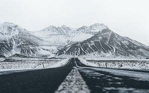 Wallpaper mountains, road, snow, marking, trees hd, picture, image