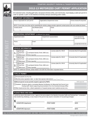 Fillable Online transportation stanford 2012-13 Motorized Cart Permit ...