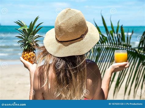 Girl Drinks Juice on the Beach Stock Photo - Image of bahamas, beauty ...
