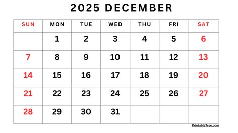 December 2025 Calendar Printable PDF Template with Holidays