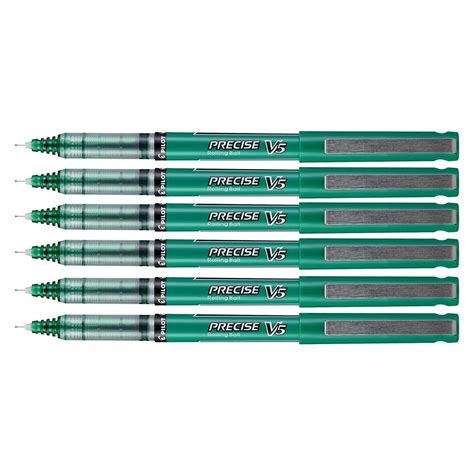 Pilot Precise V5 Green Roller Ball Pens 0.5mm Pack of 6