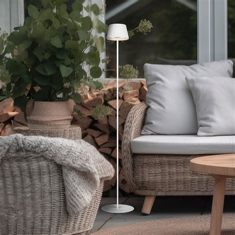 Suarez LED rechargeable floor lamp, white, height 123 cm, metal ...