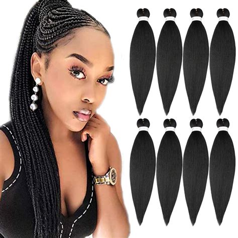 Buy Pre-Stretched Braiding Hair Extensions Black - 28''-8 Packs ...