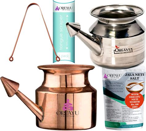 OREAYU ™ 2 Pcs Copper and Steel Yoga and Ayurveda Jala Neti Pot for ...