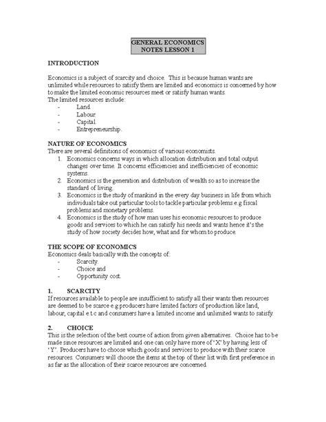 Elements of Economics (ECON 101): Introductory Lesson Notes - Studocu