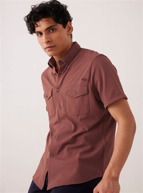 Buy Redwood Knit Shirt | Semi casual Brown Solids Shirts for Men Online ...