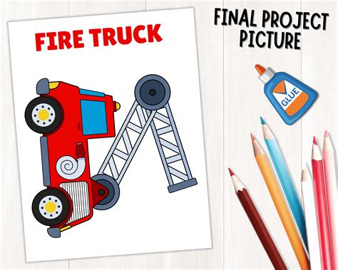 Fire Truck Craft Template | Printable Fire Engine Craft | Color, Cut ...