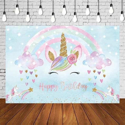 Buy Photography Backdrop light blue pastel Girl Unicorn Birthday Party ...