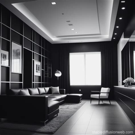 Modern Black and White Open-Concept Interior | Stable Diffusion Online
