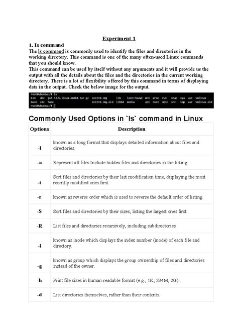 Linux lab manual - LAB WORK - Experiment 1 1. Is command The ls command ...
