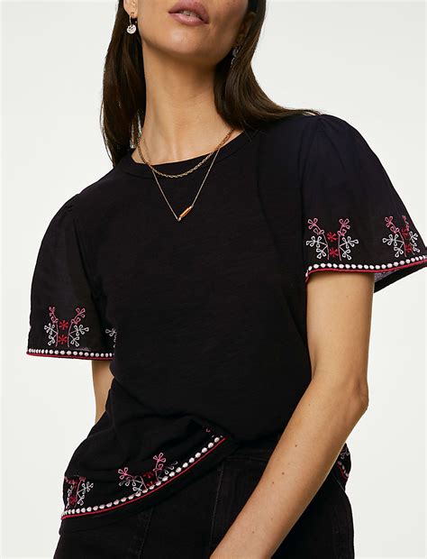 Buy Pure Cotton Embroidered T-Shirt at Marks & Spencer