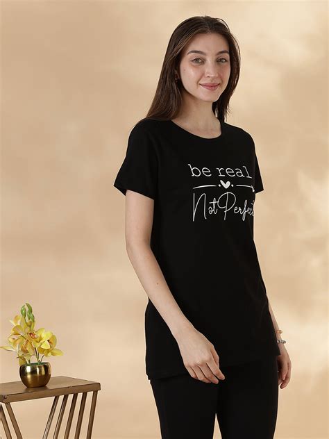 Shop Black Cotton Soft And Printed Long T-Shirt for Women – 9shines label