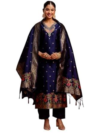 Buy VredeVogel Women's Cotton Silk Blend Zari Work Kurta Pant Set with ...