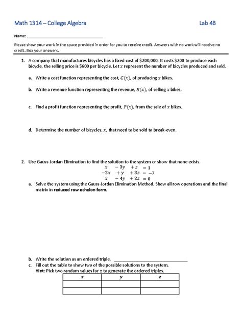 Lab 4B Blitzer - Struggling - Math 1314 – College Algebra Lab 4B Name: - Studocu
