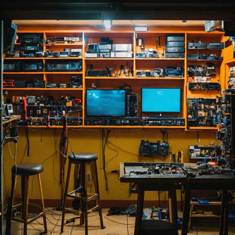 Lexica - A photo of a TV repair shop. The shop is well-organized with a ...