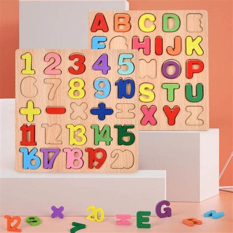 Colorful Alphabet & Number Wooden Puzzles - Learning Toys for Kids ...