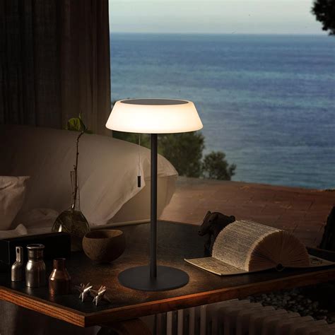 ILOVINIT Solar LED Outdoor Table Lamp Waterproof, 3 Level Dimmable Desk ...