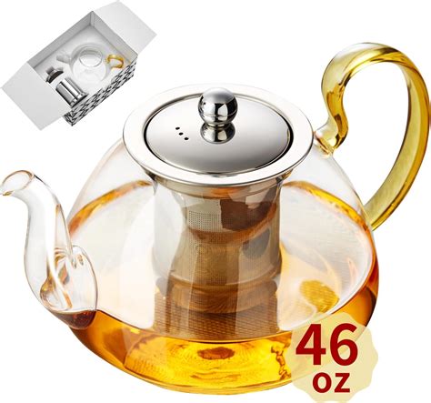 Amazon.com: Large Glass Teapot with Stainless Infuser, Stovetop Safe ...