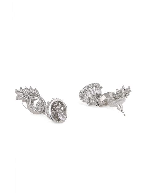 Priyaasi Peacock Design AD Silver Plating Mini Jhumkis Earrings