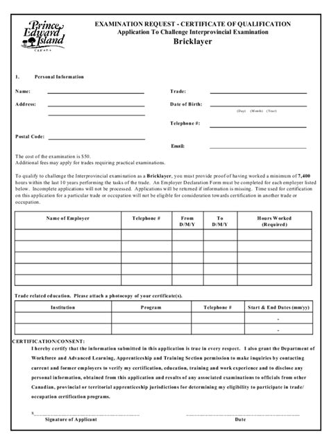 Fillable Online To qualify to challenge the Interprovincial examination ...