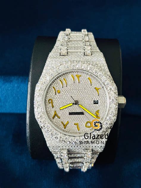 41MM Yellow Arabic Number Moissanite Bust Down Watch – Glazed Diamonds