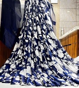 Buy Sitanjali Floral Print Bollywood Georgette, Satin Dark Blue Sarees ...