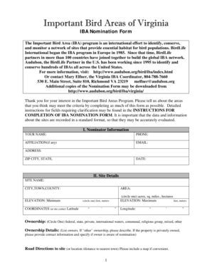 Fillable Online web4 audubon VA IBA Nomination Form UPDATE - web4 ...