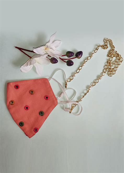 Get Set of Peach Mask With Gold Chain With Beads at ₹ 599 | LBB Shop