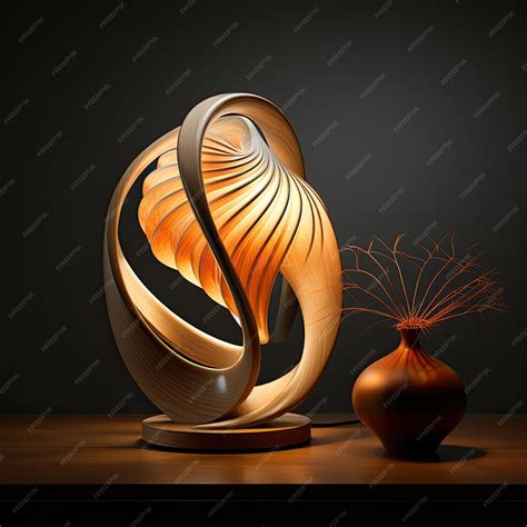 Premium AI Image | Unique Wood and White Laminate Table Lamp