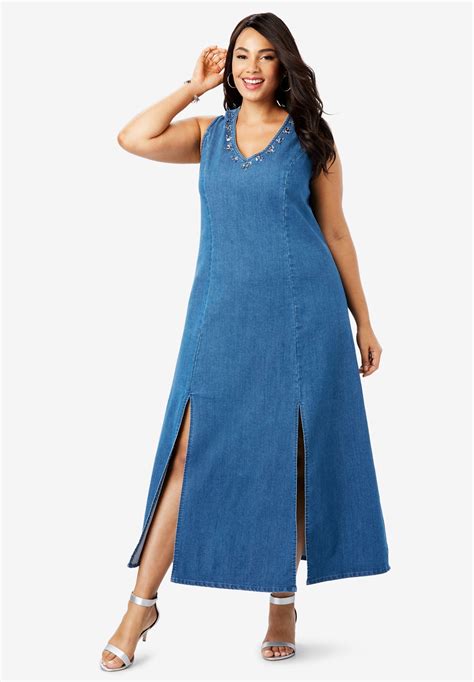 Denim A-Line Maxi Dress | Roaman's
